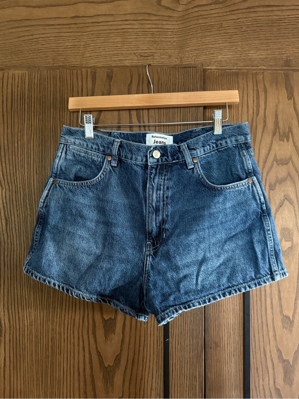 Reformation Blue High-Rise Denim Jean Shorts - Picture 3 of 4
